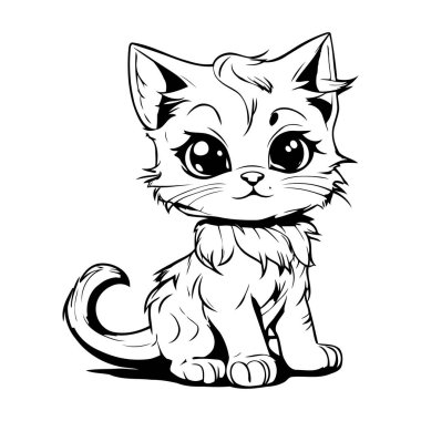 Beyaz arka planda izole edilmiş şirin çizgi film kedisi. Vektör illüstrasyonu.