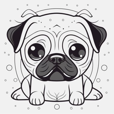 Tatlı pug dog. Karalama biçiminde vektör illüstrasyonu.