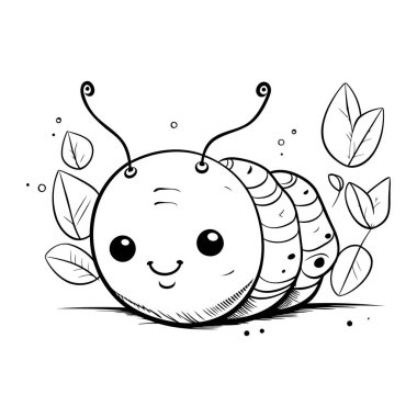 Yapraklı şirin salyangoz. Çocuk boyama kitabı için vektör illüstrasyonu.