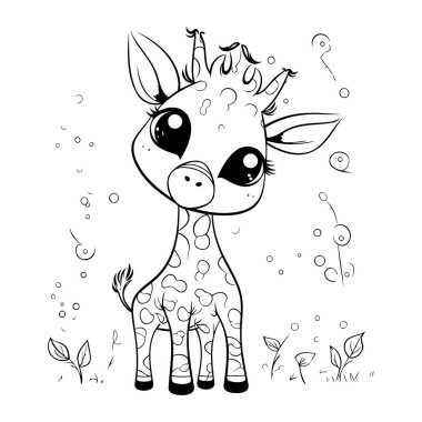 Şirin bir zürafa çizgi filmi. Vektör çizimi. Çocuklar için boyama kitabı.