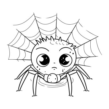 Örümcek ağlı şirin örümcek. Cadılar Bayramı karakter çizimi tasarımı.
