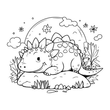 Ay vektör çizimi tasarımı ile sahada sevimli stegosaurus
