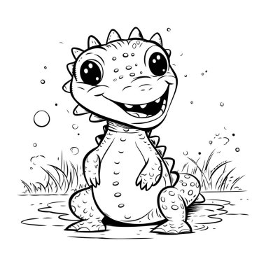 Şirin bir karikatür dinozorunun vektör çizimi. Çocuklar için boyama kitabı.