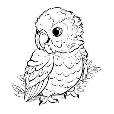 Beyaz arka planda şirin bir papağan resmi..