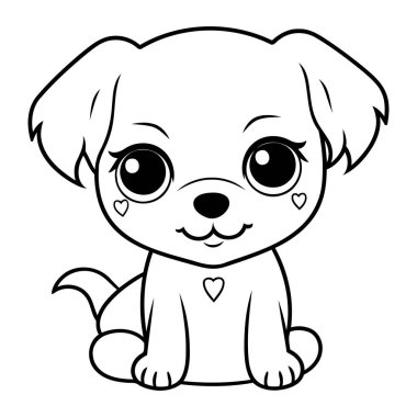 Tatlı çizgi film köpeği. Boyama kitabı için siyah ve beyaz vektör çizimi.
