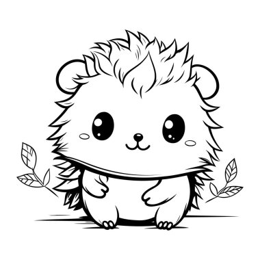 Yaprakları olan şirin kirpi. Boyama kitabı için Vektör illüstrasyonu.