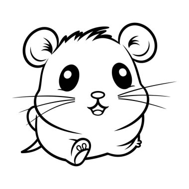 Siyah ve Beyaz Çizgi Film Sevimli Hamster Hayvan Karakteri Boyama Kitabı