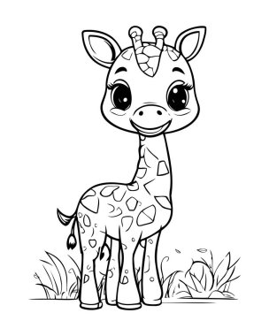 Çocuklar için boyama kitabı. Şirin zürafa. Vektör illüstrasyonu.