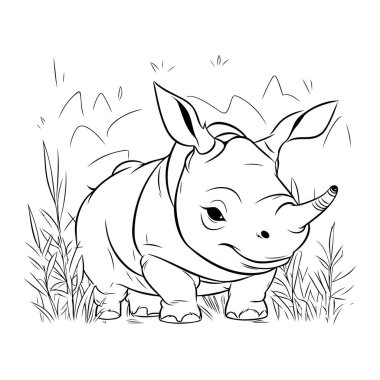 Çayırdaki sevimli gergedanlar. Vektör illüstrasyonu