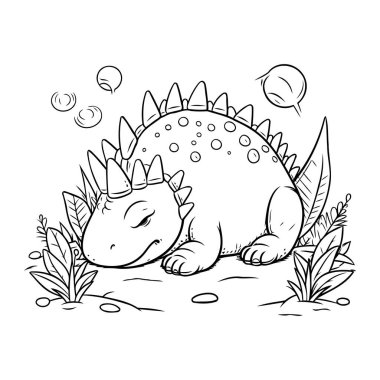 Bahçedeki sevimli karikatür dinozoru. Boyama kitabı için Vektör illüstrasyonu.