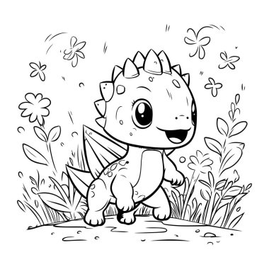 Şirin küçük dinozor. Boyama kitabı için el çizimi vektör çizimi.