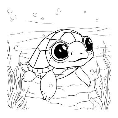 Kaplumbağa boyama kitabı vektör çizimi. Tatlı çizgi film deniz hayvanı..