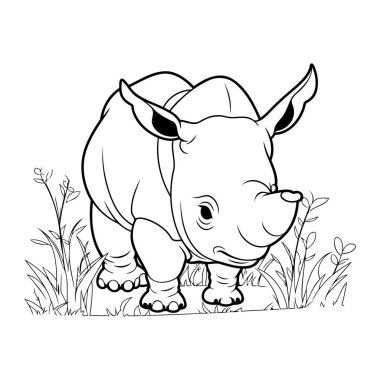 Otların arasında gergedan var. Taslak biçiminde vektör illüstrasyonu