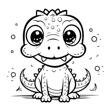 Tatlı bebek timsah. Boyama kitabı için siyah ve beyaz vektör çizimi