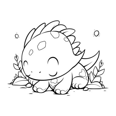 Çocuklar için sevimli dinozor boyama sayfası. Şirin bir dinozorun vektör çizimi.