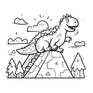 Çocuklar için boyama sayfaları. Parktaki sevimli çizgi film dinozoru..