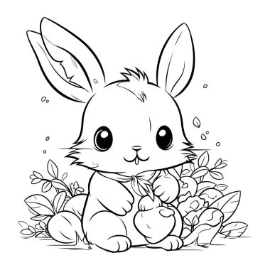 Yumurtalı Paskalya tavşanı. boyama kitabı için siyah ve beyaz vektör çizimi.