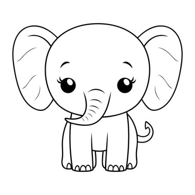 şirin fil hayvan çizgi film vektör çizimi grafik tasarımı siyah ve beyaz