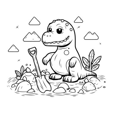 Şirin dinozor boyama kitabı. Bir karikatür dinozorunun vektör çizimi.