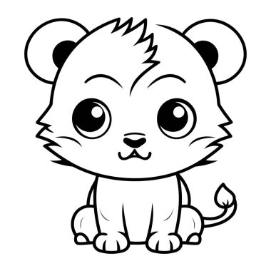 Küçük şirin aslan çizgi film vektör çizim grafik tasarımı siyah ve beyaz