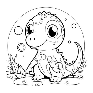 Şirin Dinozor Vektör İllüstrasyonunun Renkli Sayfa Özeti.