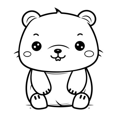 Siyah ve Beyaz Çizgi Film Sevimli Ayı Hayvan Karakteri Renklendirme Kitabı