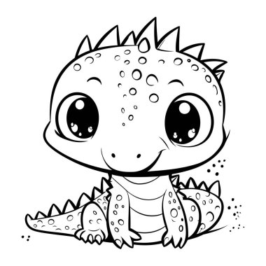 Şirin bebek dinozor. Boyama kitabı için siyah ve beyaz vektör çizimi.