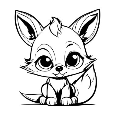 Şirin Çizgi film Fox Siyah ve Beyaz Vektör İllüzyonu. Beyaz Arkaplanda İzole Edilmiş