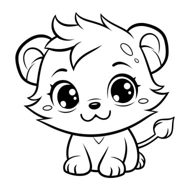 Siyah ve Beyaz Çizgi Film Çizgi Filmi Sevimli Bebek Aslan Hayvan Karakteri Boyama Kitabı