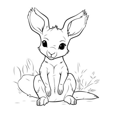 Şirin kanguru oturuyor ve kameraya bakıyor. El çizimi vektör illüstrasyonu.