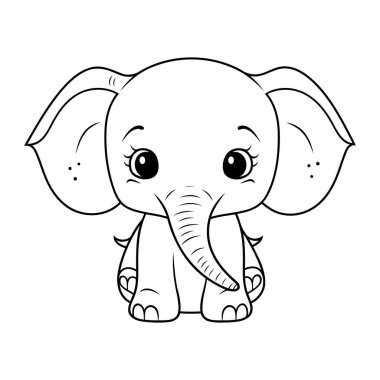 Sevimli çizgi film fili. Vektör çizimi. Çocuklar için boyama kitabı.