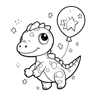 Balon Vektör Resimli Şirin Dinozorun Renklendirme Sayfası.
