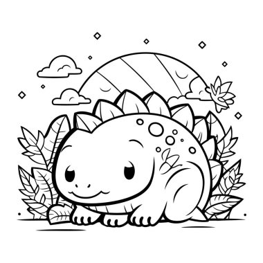 Ormandaki sevimli dinozor. Boyama kitabı için Vektör illüstrasyonu.