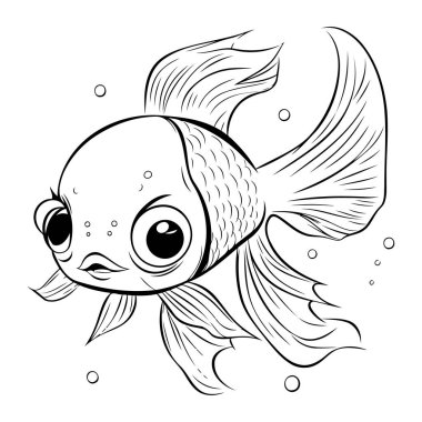 Çocuklar için boyama kitabı. Japon balığı. Siyah ve beyaz vektör çizimi.