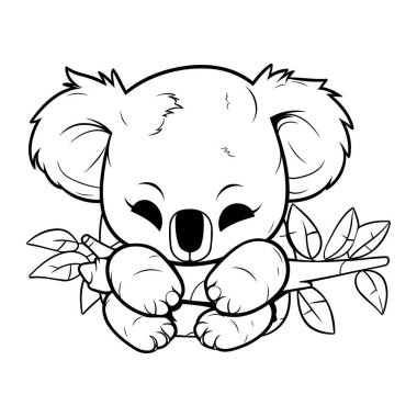 Yaprakları olan tatlı bir koala. Vektör illüstrasyonu.