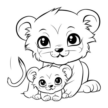 Tatlı Bebek Aslan Hayvan Karakterleri Kitabı 'nın Siyah ve Beyaz Çizgi Filmleri
