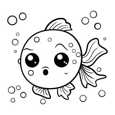 Şirin kawaii balığı. Vektör illüstrasyonu beyaz arkaplanda izole edildi.