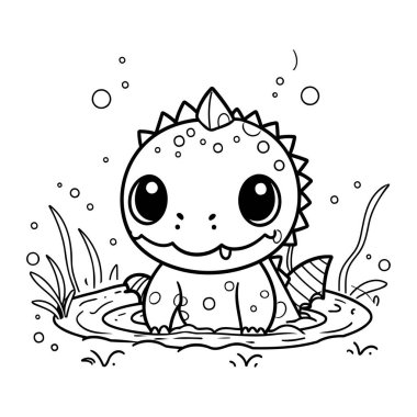 Bahçe vektörü illüstrasyon tasarımındaki küçük şirin stegosaurus.