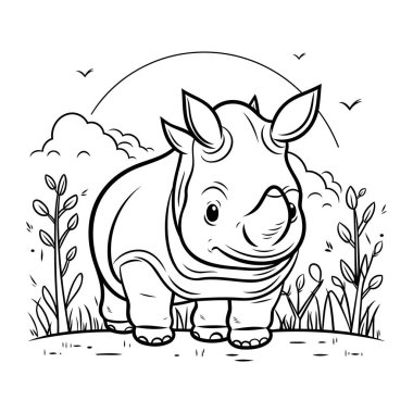 Tatlı çizgi film gergedanları. Boyama kitabı için Vektör illüstrasyonu