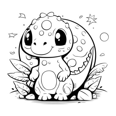 Şirin bir karikatür dinozor. Boyama kitabı veya sayfa için vektör illüstrasyonu.