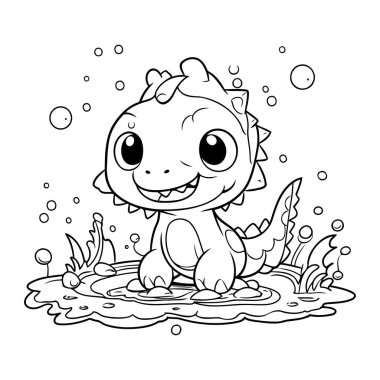 Şirin dinozorun renklendirme sayfası. Vektör İllüstrasyonu.