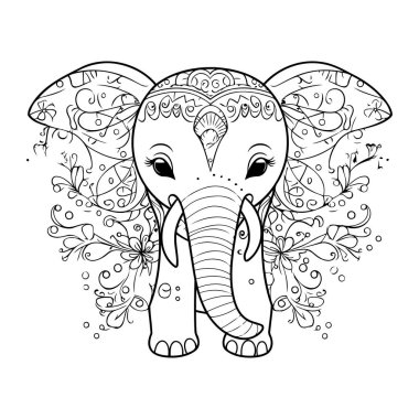 Yetişkinler ve çocuklar için boyama sayfaları. Şirin fille boyama sayfası