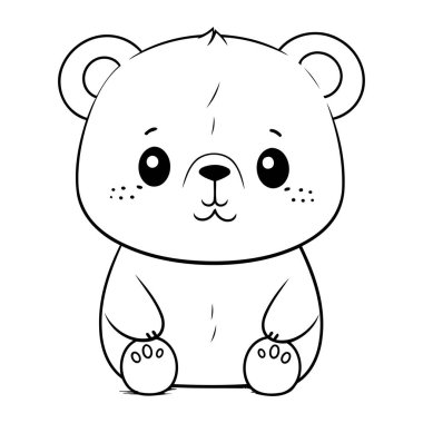 Sevimli ayı hayvan çizgi film vektör çizim grafik tasarımı siyah ve beyaz