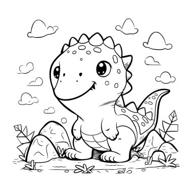 Şirin Dinozor Vektör İllüstrasyonunun Renkli Sayfa Özeti.