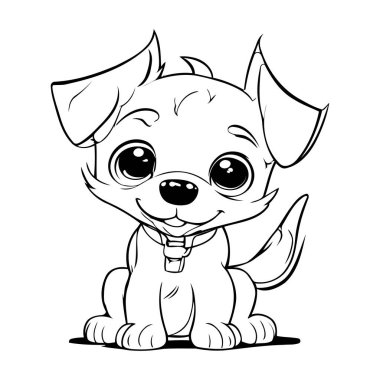 Tatlı çizgi film köpeği. Boyama kitabı için siyah ve beyaz vektör çizimi.