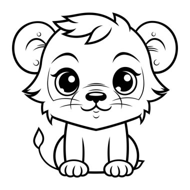 Siyah ve Beyaz Çizgi Film Sevimli Küçük Aslan Hayvan Karakteri Çizim Kitabı
