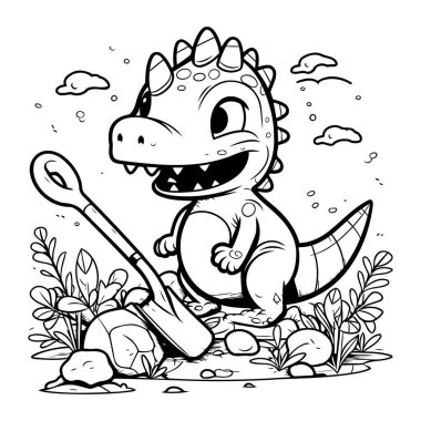 Kürekli bir karikatür dinozor. Boyama kitabı için Vektör illüstrasyonu.