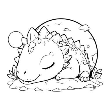 Şirin Dinozor Vektör İllüstrasyonunun Renkli Sayfa Özeti.