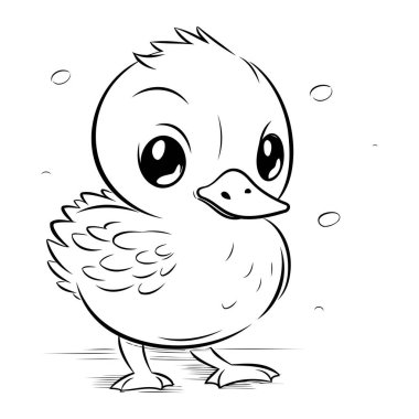 Boyama kitabı için ördek ördeği siyah beyaz vektör çizimi.