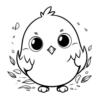 Çocuklar için boyama kitabı. Sevimli küçük piliç. Siyah ve beyaz vektör çizimi.